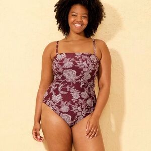 NWT Shade&Shore Burgundy Paisley Print High Leg 1 Pc Swimsuit Burgundy L(12-14)